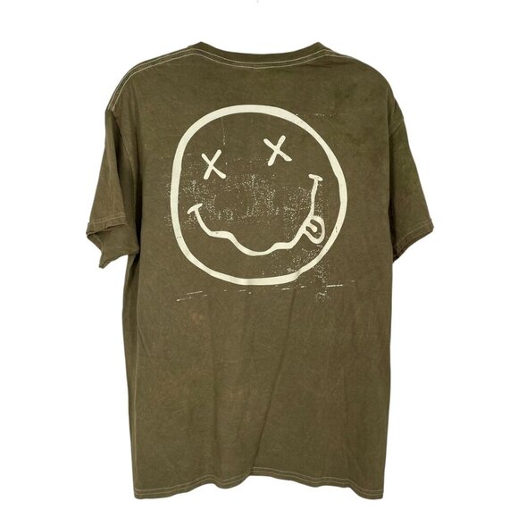 NWOT Nirvana Band Tee Green Large 100% Cotton Licensed Merch Grunge Rock Smiley - Picture 3 of 11